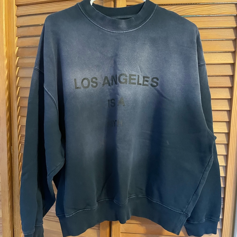 Anine Bing Blue Crewneck Sweater with Los Angeles Design